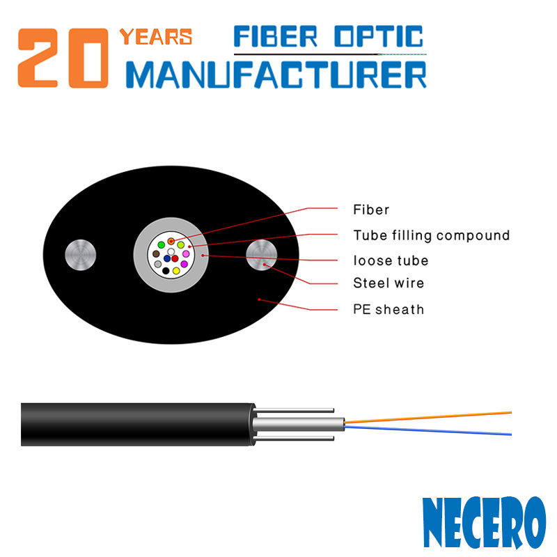 2 Fibers Single-Mode Single-Armored Kfrp Strength PE Custom Outdoor FTTH Duct Cable for Belgium Cabling Systems