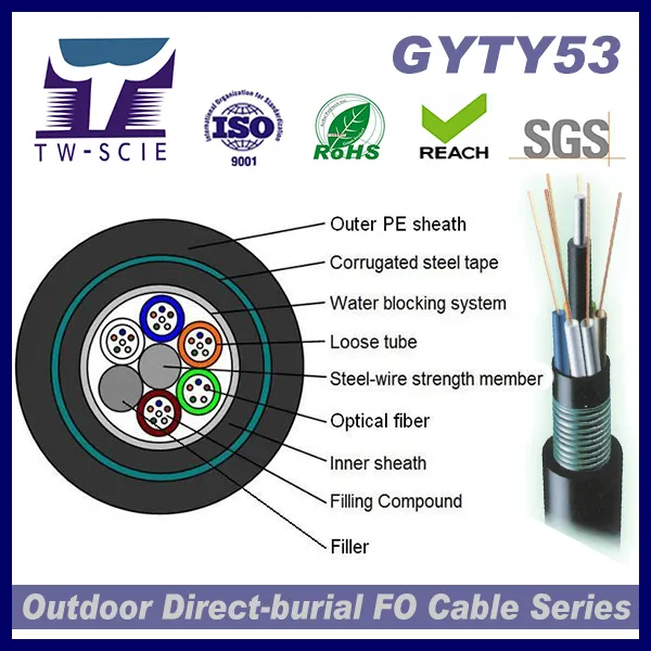 48 Core Sm Armoured Optical Fiber Cable GYTY53