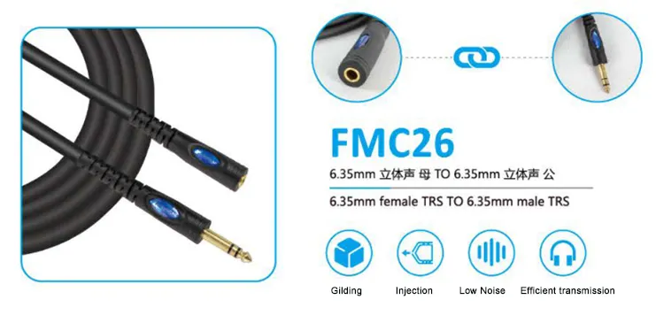 6.35mm 1/4 Inch Female to Male Plug Microphone AV Flexible Cable (FMC26)