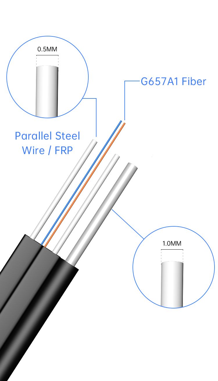 China Factory Wholesale Optic Fibre Cable 1 2 4 6 8 Core Indoor Outdoor Fiber Optic Drop Cable with Steel Wire or FRP Price Fiber Optic Cable