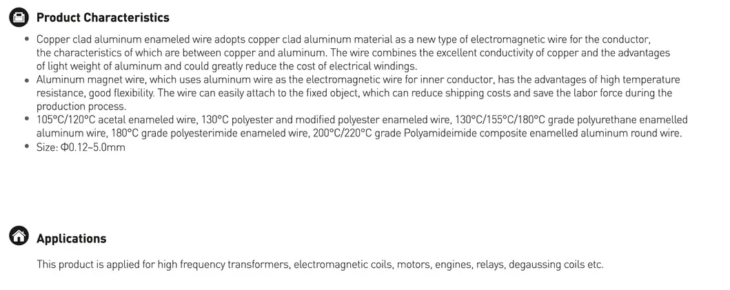 Copper Clad Aluminum Enameled Wire, Aluminum Enameled Wire, CCA Conductor