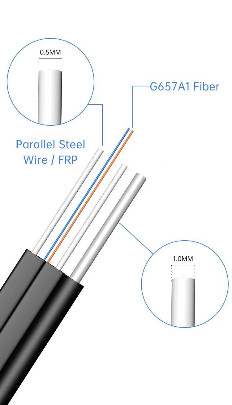 FTTH 1 2 4 6 8 Core Indoor Outdoor Fiber Optic Drop Cable with Steel Wire or FRP Price Optical Cable