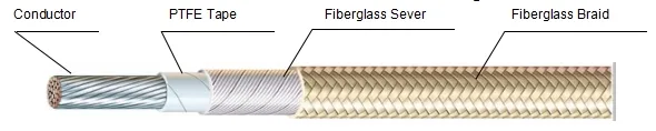 UL5196/UL5256/UL5257 PTFE Tape Wrapped Fiberglass Serve Braid Heating Tggt Cable